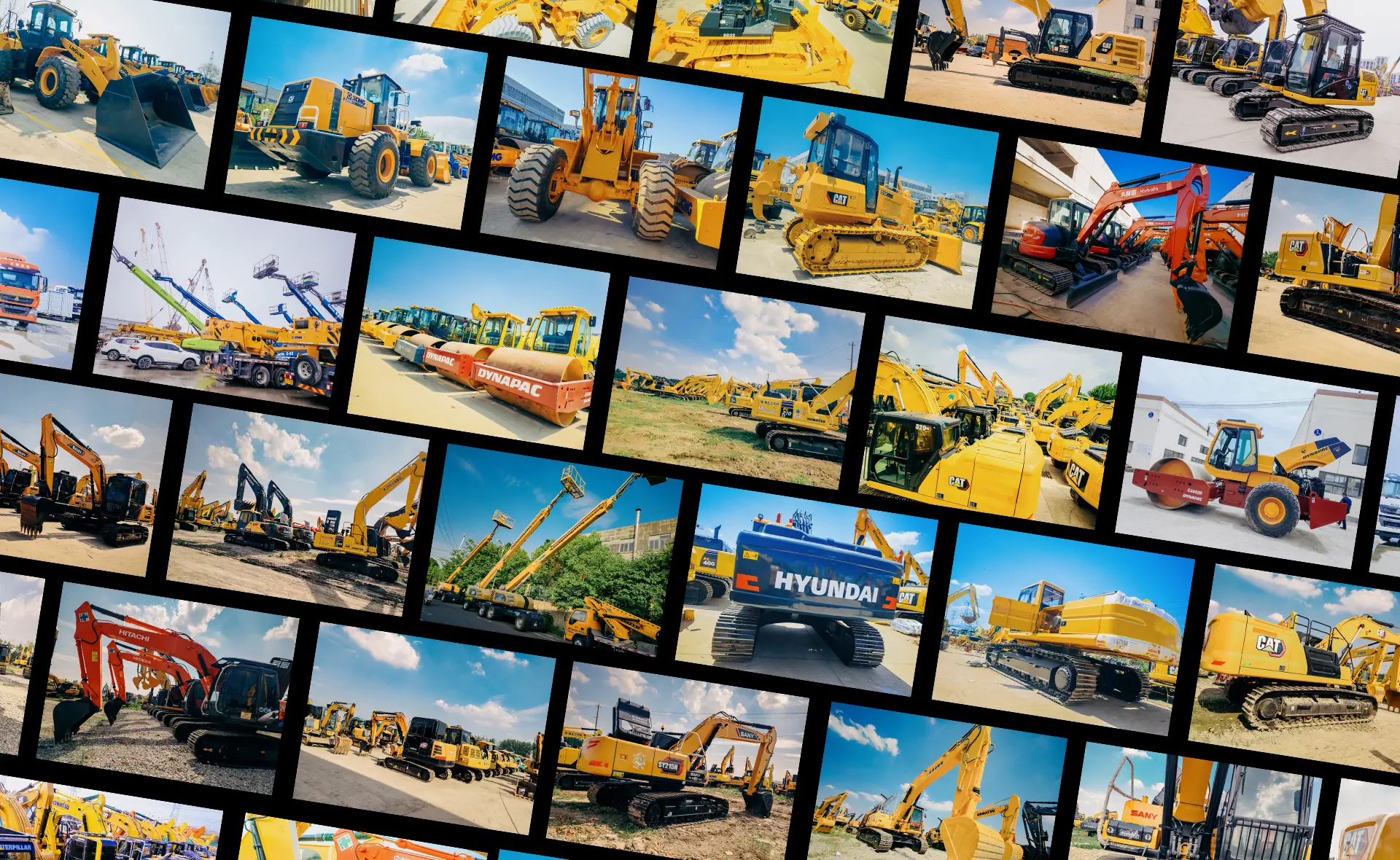 cover photo of the website 'busquina', with different kinds of heavy equipment and construction machines